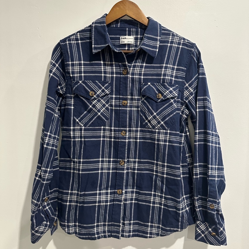 FRANK. BY FRANK & OAK‎ 100% Cotton Blue Plaid Button Down Size M